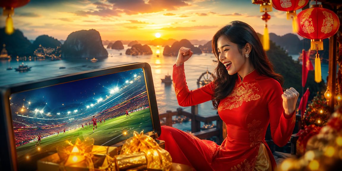 Người chơi nhận tiền thưởng tại Hạ Long với đồng phục truyền thống